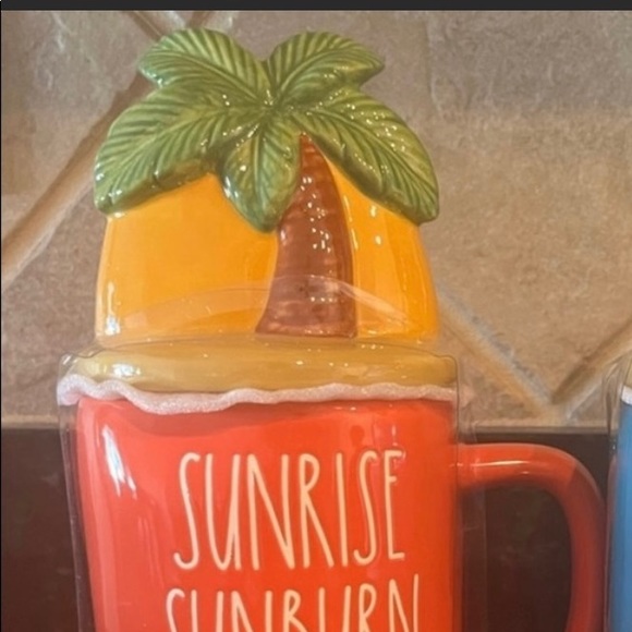 Rae Dunn Sunrise Sunburn Sunset coffee mug with topper - Picture 2 of 2